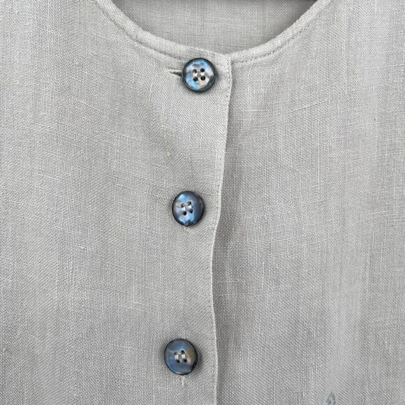 Kiko Comfortable Clothing Tan Linen Embroidered Button Up Tunic Blouse One Size - Picture 3 of 7